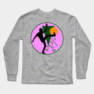 80s 90s Fido Dido Round Geometric Graphic Design | Pink & Green Colors Cartoon on the Famous Liquor Long Sleeve T-Shirt